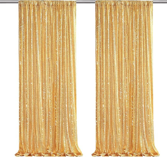 Gold Sequin Backdrop Curtains-2 Panels 3FTx8FT Gold Backdrop for Wedding, Glitter Party Decorations Background Drapes for Birthday Party Anniversary Graduation Photo Booth Decor