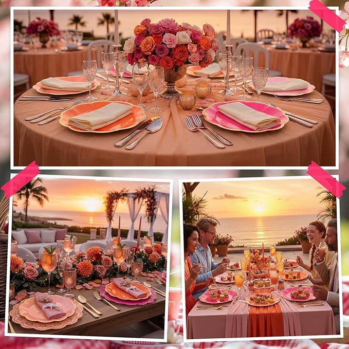 72 Pcs Pink and Orange Paper Plates 9 Inch Pink and Orange Scalloped Paper Disposable Dinner Dessert Plates for Birthday Wedding Bridal Party Supplies, 6 Colors