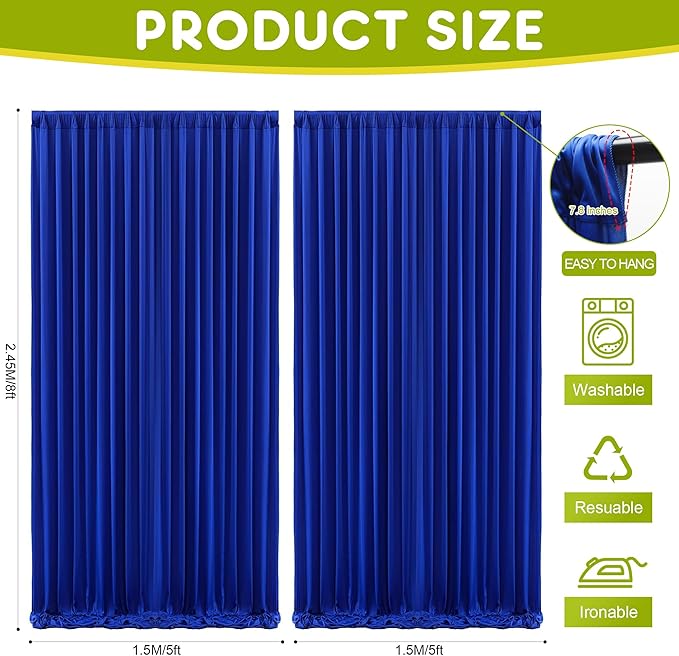 Wokceer Royal Blue Backdrop Curtain for Parties 10x8FT Photo Backdrop Drapes for Wedding Party Curtain Backdrop for Photoshoot Baby Shower Birthday Photography Background 2 Panels 5x8FT