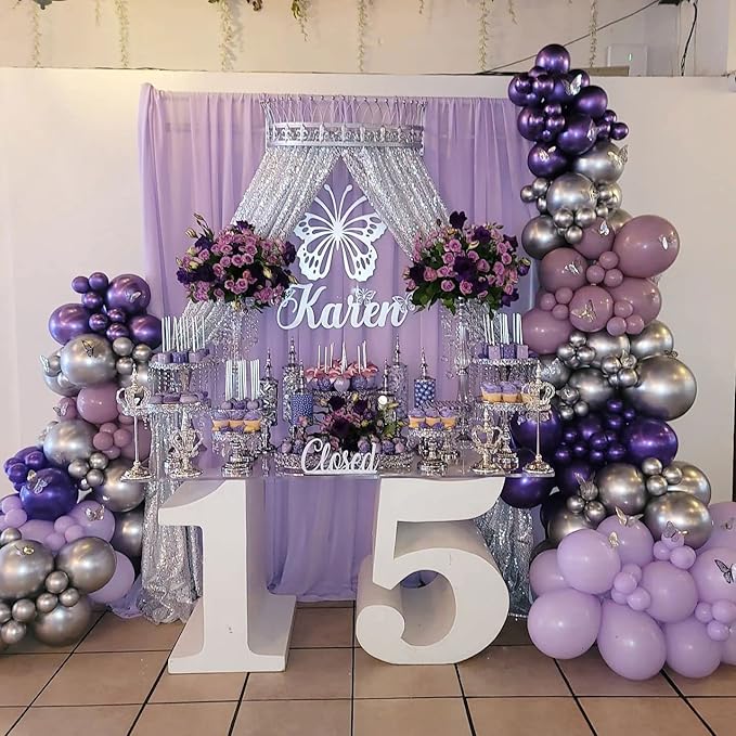 Sheer Backdrop Curtains Purple Chiffon Backdrop 5ft x 10ft 2 Pieces Butterfly Party Backdrop