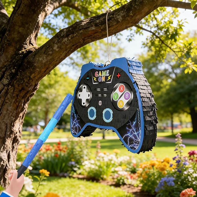 Video Game Piñata - Game Controller Piñata Bundle with Blindfold and Bat for Birthday Gamer Parties, Party Decor, Gaming theme parties (16x12x3 Inches)