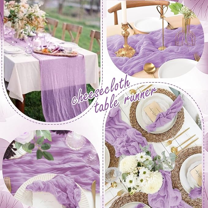 10 Pack Lilac Cheesecloth Table Runner17 x108 Boho Gauze Fabric Table Runner Vintage Rustic Sheer Runners for Wedding Party Bridal Baby Shower Table Decorations