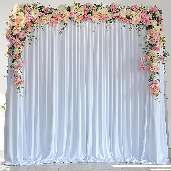 Wokceer White Backdrop Curtain for Wedding Parties 10x8FT Wedding Curtains Backdrop Drapes Polyester for Photoshoot Baby Shower Birthday Party Curtains Photography Background 2 Panels 5x8FT