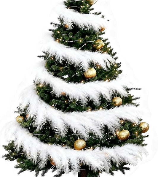 6 Ft Christmas Tree Garland Decoration White Pampas Grass Garland Artificial Faux Fabric Feathers Wreath for Mantle Xmas Tree Home Farmhouse Christmas Holiday Party Supplies