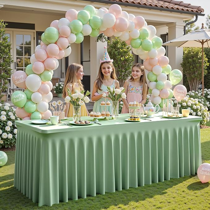 2 Packs Sage Green Spandex Tableclothes for 6 Foot Rectangle Tables, Wrinkle Free 6ft Fitted Table Cover Stretch Table Cloth Desk Skirt for Weddings Baby Shower Birthday Party Banquet Decorations