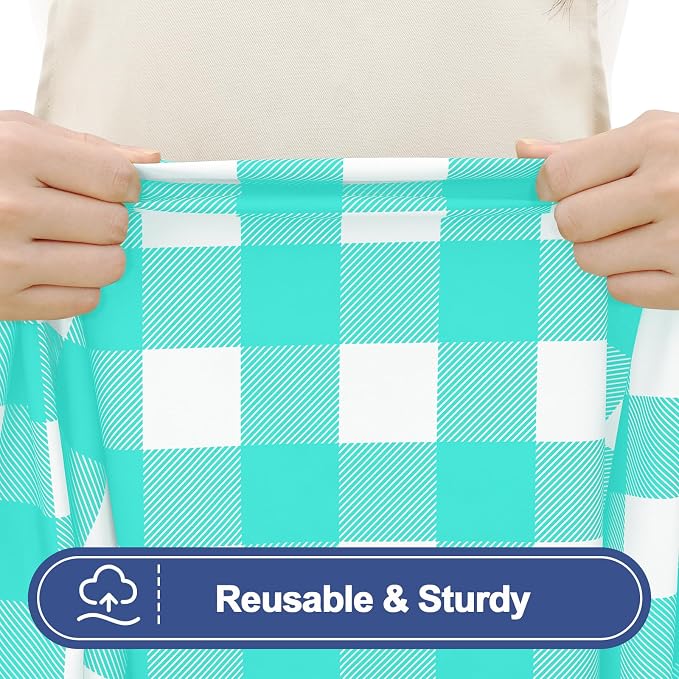 Smiry Picnic Table Cloth 6 Pack, Waterproof Elastic Fitted Tablecloths for 4FT Rectangle Tables, Washable Polyester Buffalo Plaid Tablecloth for Camping, Dining & Outdoor (Teal & White, 30" x 48")