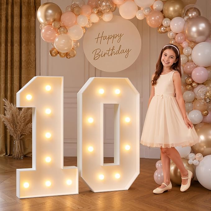 imprsv 3FT Marquee Numbers 10, Light Up Numbers for 10th Birthday Decorations Anniversary Party Decor, Number 10 Light Up Number, Pre-Cut Foam Board Kit