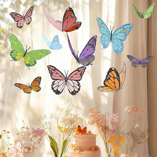 18 Pcs Large Butterfly Party Decorations 3D Colorful Paper Pastel Butterfly Hanging Decoration 2 Sizes Paper Butterflies Birthday Party Supplies for Wedding Baby Shower Room Ceiling Decor