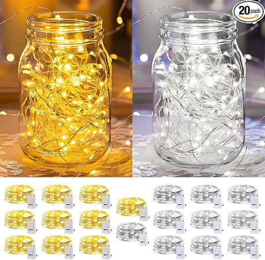 20 Pack LED Fairy Lights Battery Operated,3 Features Blinking Slowly Blinking & just on 7FT 20 LED Waterproof Mini Twinkle String Lights for Christmas Decorations,10 White & 10 Warm White