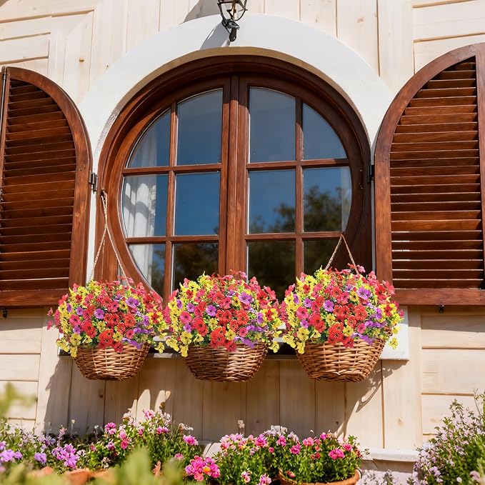 12 Bundles Artificial Flowers for Spring Summer Outdoor Decoration Faux Greenery uv Resistant Artificial Outside Flowers Fake Flowers for Porch Garden Home Patio Cemetery Decor (Mixed Color)