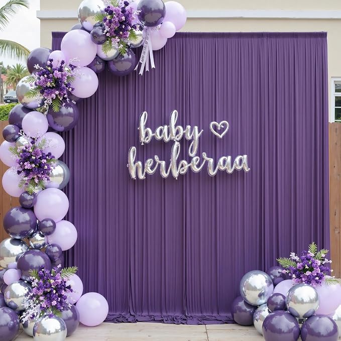 8 Panels Purple Backdrop Curtains for Parties, Wrinkle Free Purple Photo Backdrop Drapes Silky Polyester Back Drop Cloth for Wedding Birthday Photography Background Decor, 40ftx10ft