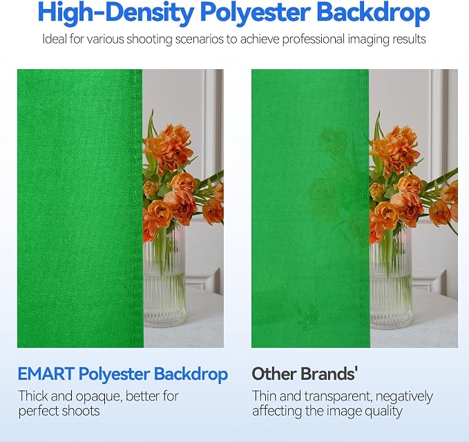EMART 7 x 10ft Green Screen Backdrop Kit with Tripod Stand, Photography Background Support System with 6 x9ft 100% Cotton Muslin Chromakey Backdrop for Photo Studio, Video Shooting, Live Streaming