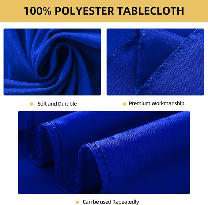 2-Pack Round 120-inch Royal Blue Table Cloths, Solid Stain and Wrinkle Resistant Circular Tablecloth, Premium Plain Weave Polyester Fabric Table Linen Covers for Hotel, Banquet