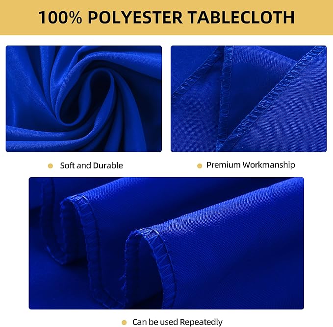2-Pack Round 90-inch Royal Blue Table Cloths, Solid Stain and Wrinkle Resistant Circular Tablecloth, Premium Plain Weave Polyester Fabric Table Linen Covers for Hotel, Banquet