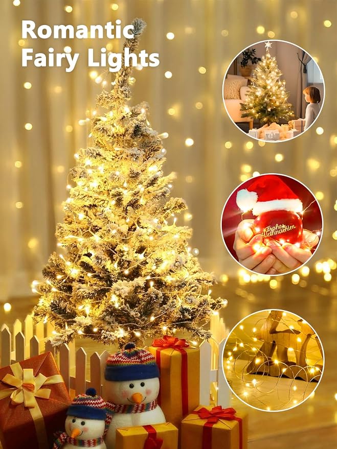 Fairy Lights Battery Operated 80 LED 26FT Remote Twinkle Lights Warm White | 8 Modes, Timer, Waterproof & Cuttable Wire, Battery String Lights for Outdoor Indoor Fireplace Window Cabinet Christmas Décor