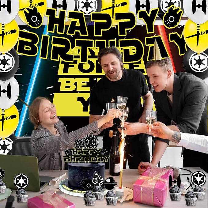 42pcs May The Force Be With You Party Supplies Galaxy Party Decorations Include Balloons,Banner,Cake Topper,Backdrop for Boys Space Theme Birthday party Decorations