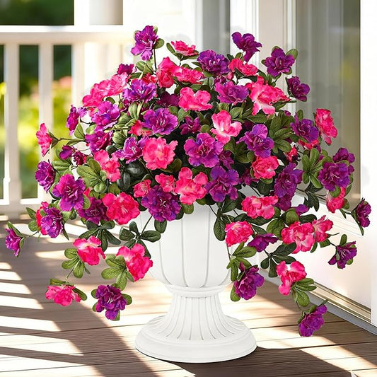 Dolicer Artificial Flowers for Outdoors, 4 Bundles UV Resistant Fake Rose Red & Purple Artificial Outdoor Plants Look Real for Outside Front Faux Door Porch Patio Balcony Decor