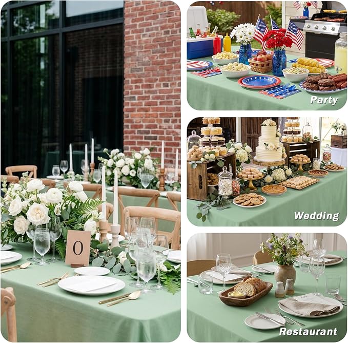 Fixwal 6 Pack Sage Green 70 x 120 Inch Rectangle Tablecloths, Reusable Washable Polyester Table Covers, Stain and Wrinkle Resistant for 6-8 Ft Tables, Wedding, Baby Shower