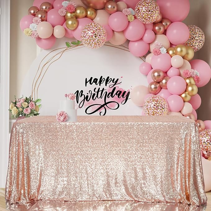 Juya Delight 72" x 108" Rose Gold Rectangle Sequin Tablecloth for Party Dinner Banquet Festival Wedding Anniversary Exhibition Dessert Table