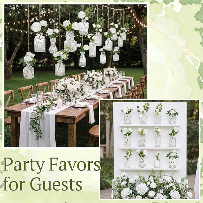 36 Pcs Artificial Flowers Table Centerpiece with Vases Colorful Wildflower Centerpieces Silk Flower Arrangement for Wedding Baby Shower Table Centerpieces Party(White Bloom,Clear)