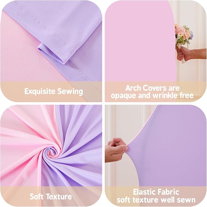 Pink and Purple Photo Arch Backdrop Cover Set of 2 for Baby Shower Party 7.2ft and 6ft Arch Covers Stretchy Backdrop Spandex Arch Stand Covers for Girls Birthday Wedding Banquet Background