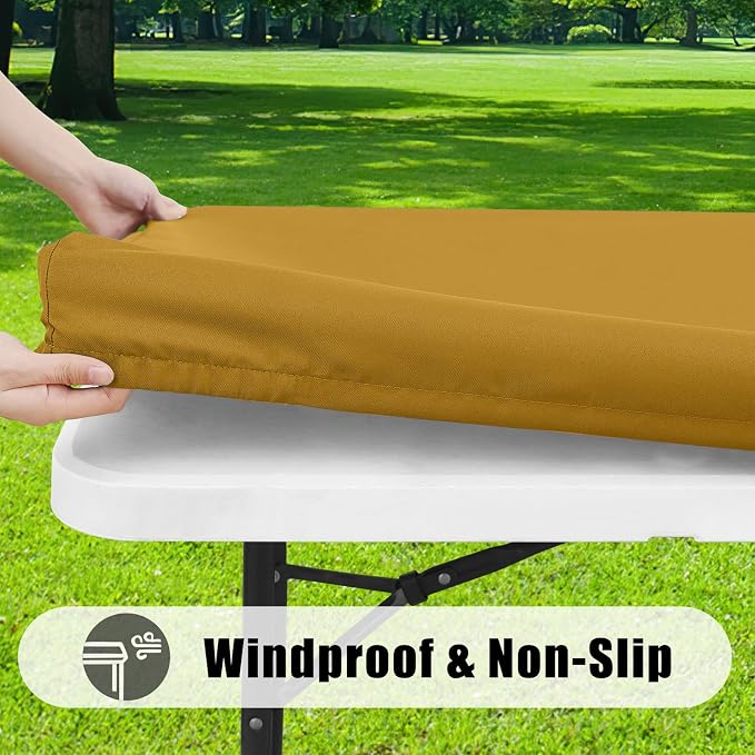 Smiry 4 Pack Rectangle Picnic Table Cloth, Waterproof Elastic Fitted Tablecloths, Washable Polyester Rectangular Patio Table Cover for Camping, Indoor and Outdoor (Camel, 30"x72")