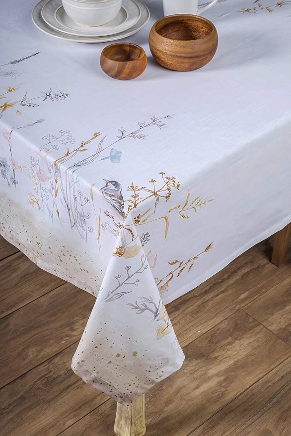 Maison d' Hermine Table Cloth Rectangle Table 100% Cotton 60 x 120 Inches Tablecloth Reusable Decorative for Dining Kitchen Room Farmhouse Party Hotel Restaurant Spring Summer - Meadow Florals - Beige