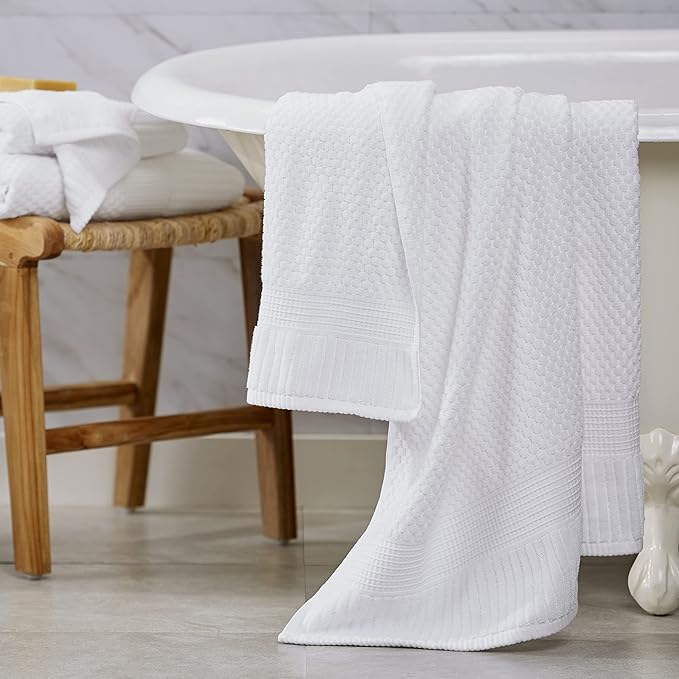NY Loft 100% Cotton Bath Towel Set of 4 | White Towels | Oeko-TEX® Standard 100 | Soft & Absorbent, Quick-Dry Bath Towels | 30" x 52" | | Trinity Collection - White