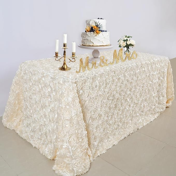 Ivory Rosette Tablecloth Wedding Decoration 50x80Inch Satin Tablecloth Flower Table Cover for Wedding Baby Shower Home Party Table Decoration