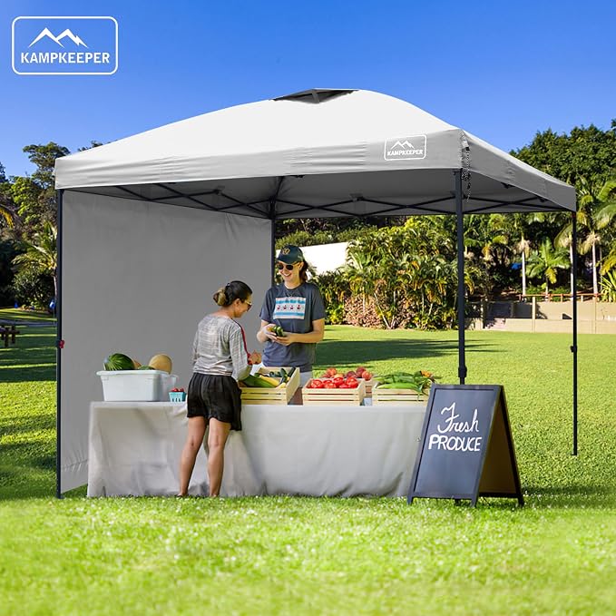 KAMPKEEPER 10x10 Pop-Up Canopy Tent, Waterproof, Portable Shade with Side Walls, Adjustable Instant Outdoor Shelter for Camping, Backyard, and Events, White