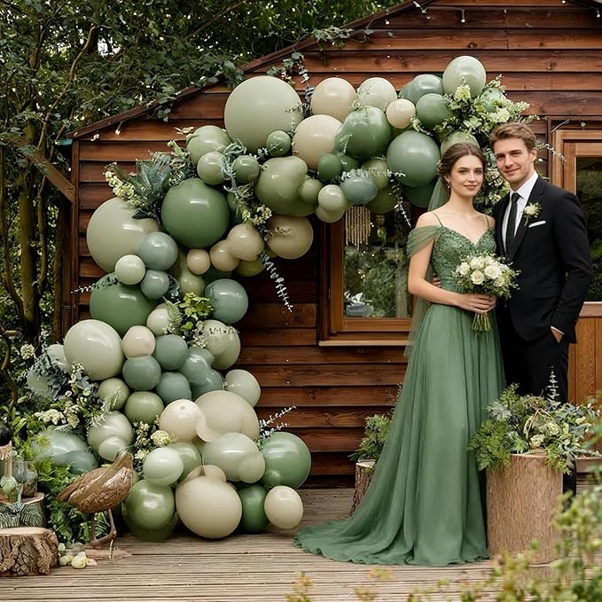 Dusty Green White Balloon Arch Double Stuffed Sage Light Green White Sand Beige Balloon Garland Eucalyptus Leaves for Baby Shower Neutral Birthday Woodland Bridal Wedding Gender Reveal Party Decor