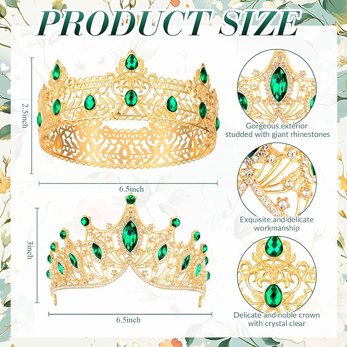 Ferreve 4 Pcs Prom King and Queen Crowns and Sashes Set Graduation Prom King and Queen Tiara Sash for 80's Prom Party Favors(Green)