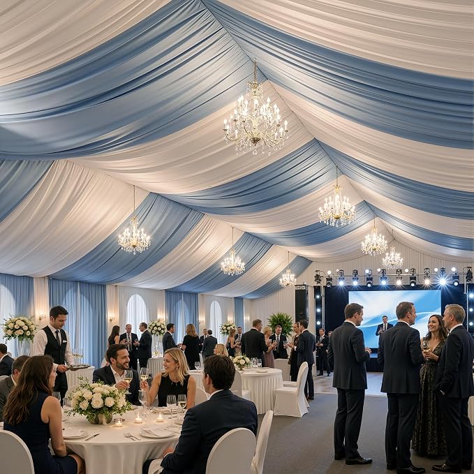 10 Panels 5x40ft Beige Ceiling Drapes for Wedding Parties, Wrinkle Free Thick Polyester 40ft Extra Long Wedding Draping Beige Ceiling Curtains Arch Drapery for Birthday Party Canopy Tent Decor