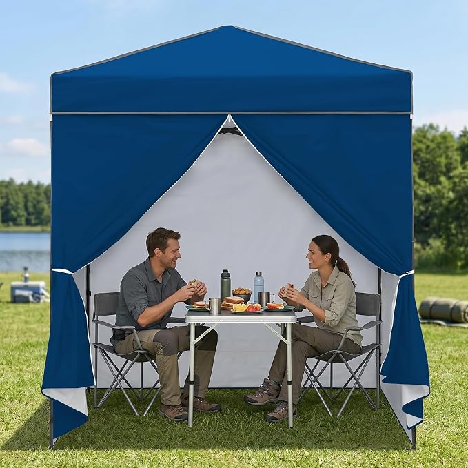 EAGLE PEAK 6x4 Instant Pop Up Canopy Tent with 4 Side Wall Panels, Straight Leg Sun Shelter, Portable Canopy with Carry Bag for Camping, Beach & Sports, Dark Blue