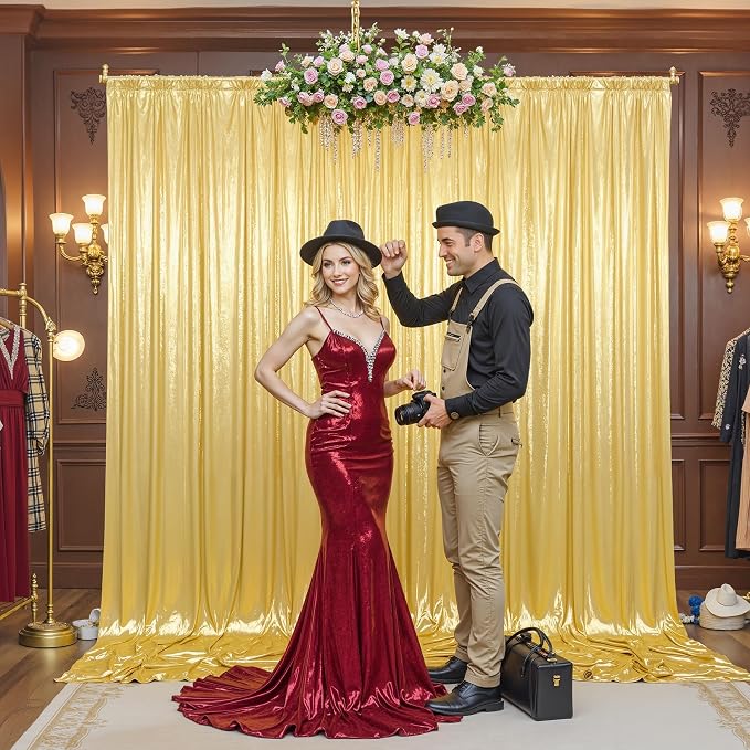 40×10FT Gold Sequin Backdrop Curtains Wedding Backdrop Drapes Wrinkle-Free Thick Glitter Photo Background Fabric for Birthday Graduations Friendgiving Christmas Party Photography Stage Decor
