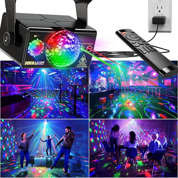 Party Lights DJ Disco Ball & LED Stage Strobe Light with Sound-Activated 10ft USB-C Cable,Remote,Disco Lights for Parties Indoor Use,Birthday,Dance,Clubs,Bar,Living Room,Weddings, Holidays Décor