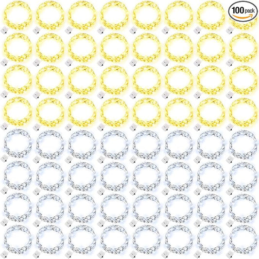 Tuanse 100 Pack LED Fairy Lights Battery Operated String Lights Bulk, 6.5 Feet 20 LED Mini String Lights Waterproof Cool and Warm White Lights Copper Wire Starry Fairy Lights for Wedding Christmas