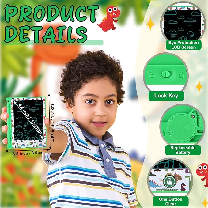 Nezyo 12 Pack Dinosaur Party Favors Mini LCD Writing Tablet for Kids 4.6 Inch Doodle Board Drawing Tablet Erasable Reusable Electronic Drawing Pads for Dinosaur Party Decor Birthday Supplies