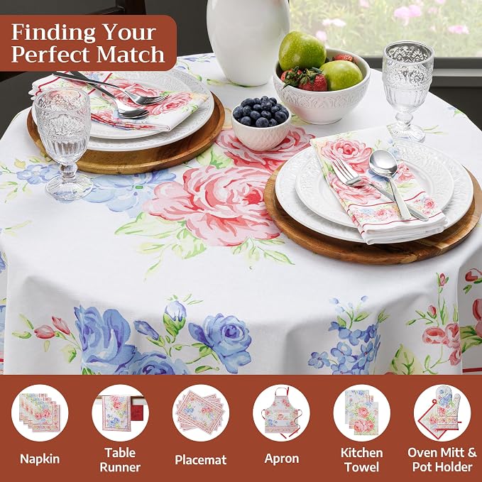 Maison d' Hermine Table Cloth Round Table 100% Cotton 69 Round Inches Tablecloth Reusable Decorative for Dining Kitchen Room Farmhouse Party Home Hotel Restaurant Spring Summer - Vintage Floral