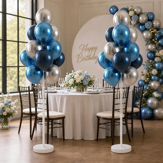 Balloon Column Kit for Floor-Balloon Columns with Stand, Base and Pole,Balloon Tower Backdrop Decoration for Wedding, Baby Shower, Birthday Party, or Bachelorette Parties (BLUE SILVER)