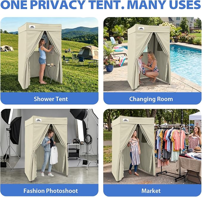 EAGLE PEAK 4x4 Pop Up Changing Tent, Flat Top Changing Room, Cream | Portable, Privacy Tent, Pool Cabana, Dressing Room, Shower & Toilet Use, Opaque Fabric, Instant Setup, Photoshoots, Camping
