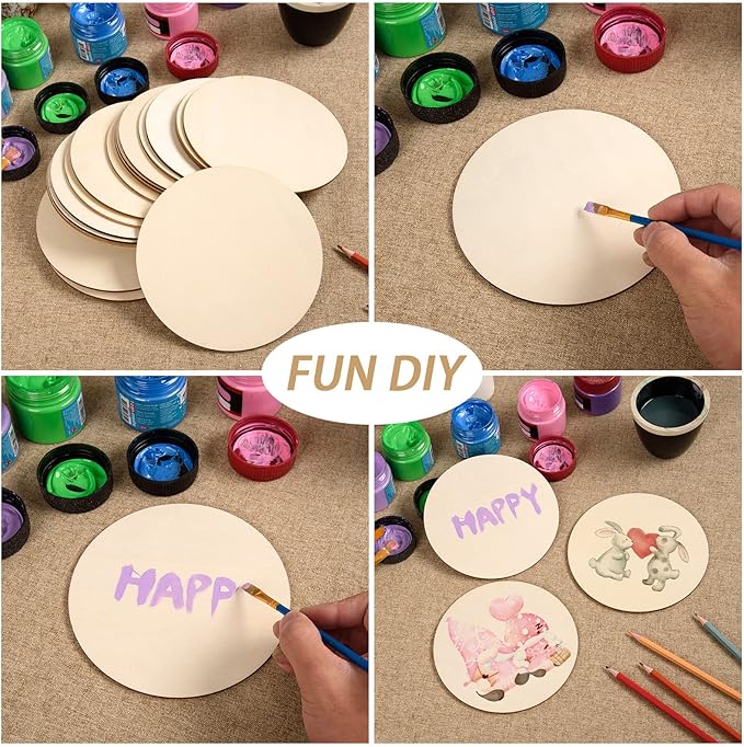 60 Pcs 6 Inch Wood Circles for Crafts Unfinished Circles Wooden Rounds Natural Round Wooden Disc Cutouts Blank Wood Slices for DIY Crafts, Coaster, Painting, Engraving, Home Decorations