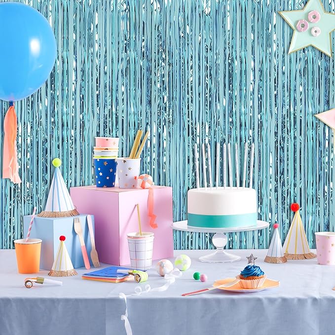 40 Pack Blue Foil Curtain Backdrop Metallic Tinsel Foil Fringe Curtains Photo Booth Props for Birthday Party Decoration Christmas Holiday Halloween New Year Party Supply, Blue
