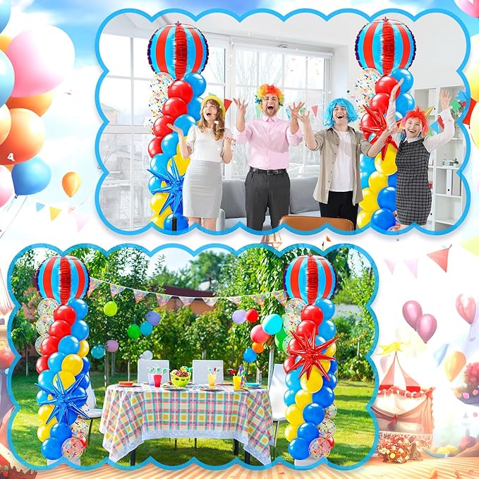 2 Sets Carnival Balloon Column Stand Kit Circus Theme Birthday Party Supplies Including Red Blue Yellow Balloon Garland Arch Kit for Birthday Carnival Theme Decorations
