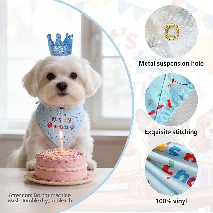 Dog Birthday Party Supplies,72X43Inch Let's Pawty Dogs Kids Birthday Party Banner Birthday Boy Cake Bandana Triangle Scarf Party Hat with Numbers for Large Medium Small Dog