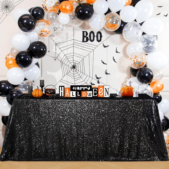 B-COOL Black Sequin Tablecloth 90x156inch Sparkly Sequin Table Linen Halloween Shiny Sequence Table Cloth Wedding Event Decor