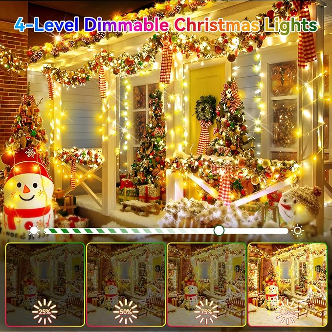 Christmas Lights Outdoor, 125FT 350 LED String Lights 8 Modes and Timer Memory Function Twinkle Fairy Lights Waterproof Plug in for Xmas Tree Wedding Party Holiday Decor(Warm White)