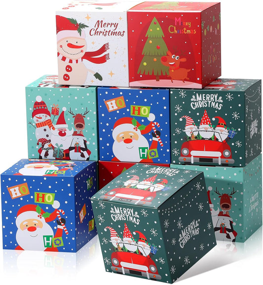 COTOPHER 20 Pcs Christmas Gift Boxes, 6" x 6" x 6" Xmas Candy Boxes for Gift Giving, Paper Treat Ornament Gift Box Decorative Christmas Goodie Box for School Home Holiday Party Favors Supplies