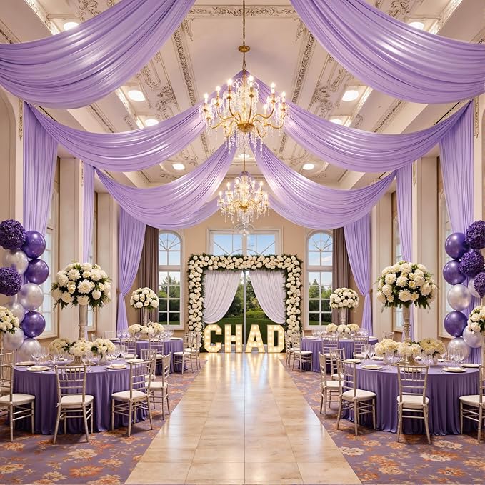 50ftx40ft Taro Purple Ceiling Curtain for Wedding Parties – 10 Panels Wrinkle-Free 40 FT Long Tent Draping Curtains for Wedding, Birthday & Theme Parties, 40ft Height with Rod Pocket