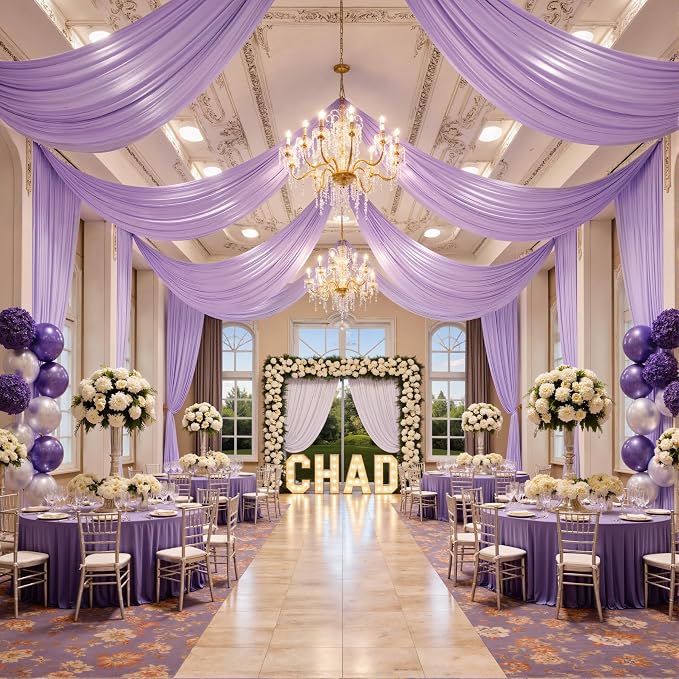 20ftx40ft Taro Purple Ceiling Curtain for Wedding Parties – 4 Panels Wrinkle-Free 40 FT Long Tent Draping Curtains for Wedding, Birthday & Theme Parties, 40ft Height with Rod Pocket